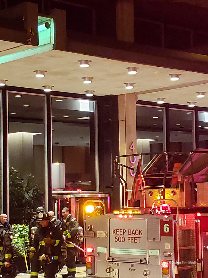 Fire scene lobby view outside 400 East Randolph Street in Chicago on Tuesday, September 15, 2020