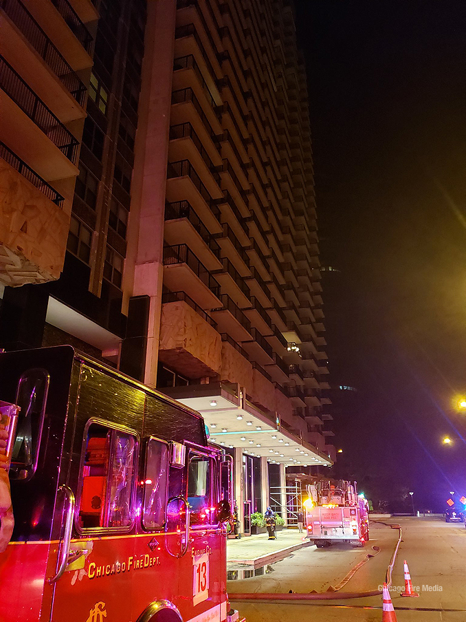 Fire scene outside 400 East Randolph Street in Chicago on Tuesday, September 15, 2020