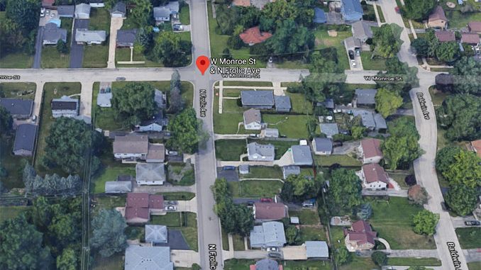 Home invasion shooting death scene on Frolic Avenue near Monroe Street in Waukegan (aerial view ©2020 Google Maps)
