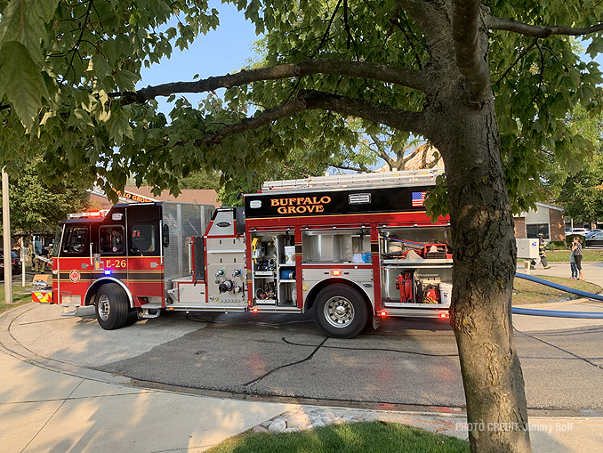 Attached garage fire on Pine Tree Circle North in Buffalo Grove (PHOTO CREDIT: Jimmy Bolf)