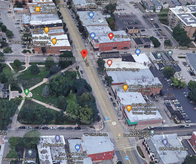 Milwaukee Avenue and Cook Avenue Aerial View (©2020 Google Maps)