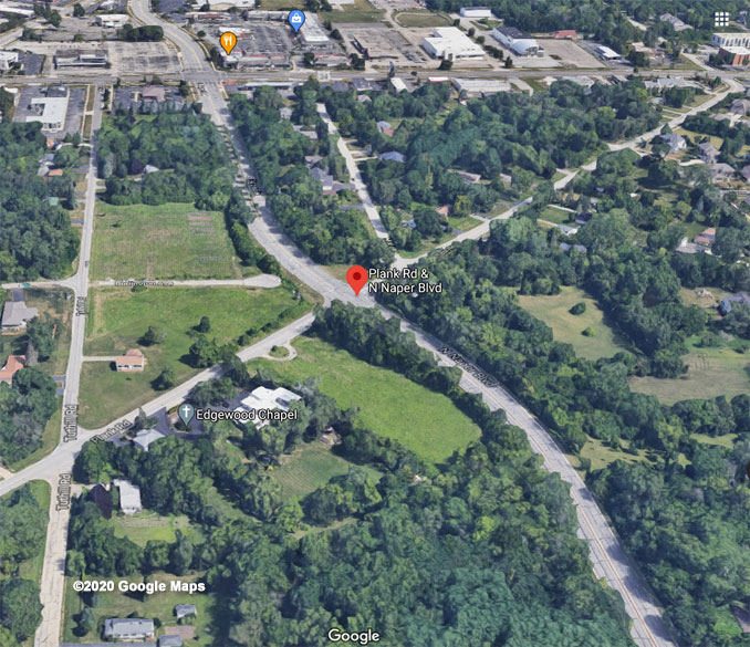 Naper Boulevard and Plank Road Aerial View (©2020 Google Maps)