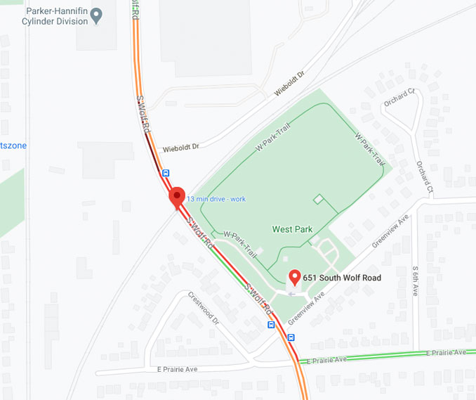 Pedestrian hit by a freight train at Wolf Road crossing near West Park (Google satellite map)