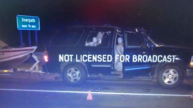 Chevy Tahoe with person shot on Route 41 in Lake Forest, Tuesday, September 16, 2020 Chevy Tahoe with person shot on Route 41 in Lake Forest, Tuesday, September 16, 2020