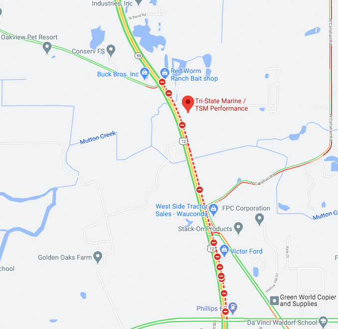 Wauconda Crash Map, Friday, September 25, 2020 on US12/IL-59 near Tri-State Marine (©2020 Google Maps)