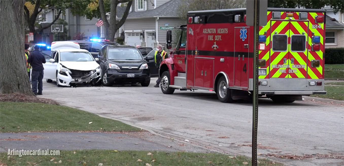 Ambulance 4 on scene at intersection crash at Beverly Avenue and Frederick Street in Arlington Heights