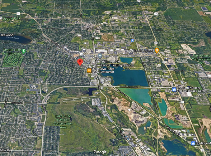 Berkshire Drive and Somerset Lane Crystal Lake Satellite View (Imagery ©2020 Google, Imagery ©2020 Landsat / Copernicus, Maxar Technologies, U.S. Geological Survey, USDA Farm Service Agency, Map data ©2020 Google)