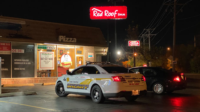 Cook County Sheriff's Police at scene investigating an Attempt Armed Robbery at Pedro's Pizza at Rand Road and Route 53