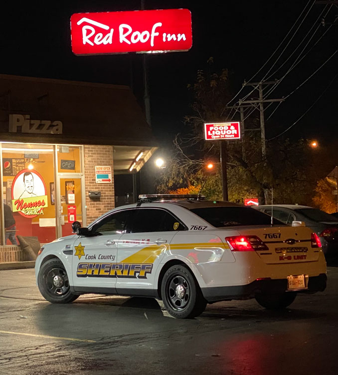 Cook County Sheriff's Police at scene investigating an Attempt Armed Robbery at Pedro's Pizza at Rand Road and Route 53