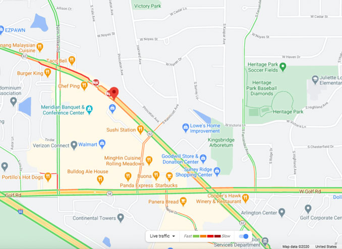 Crash Map Algonquin Road near Walmart in Rolling Meadows (Map data ©2020 Google)