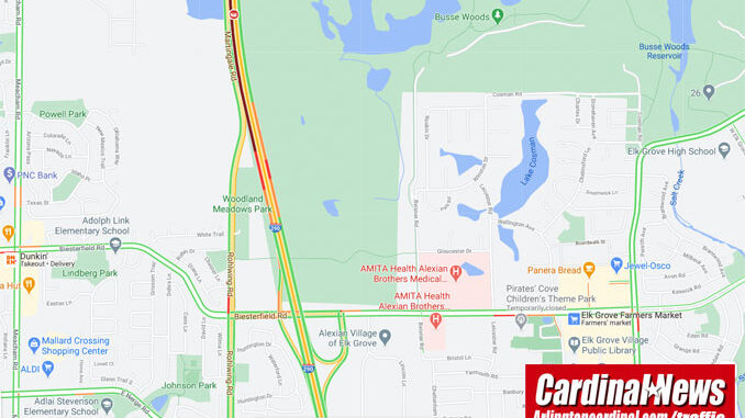 Crash map on southbound IL-53/I-290 between Higgins Road and Biesterfield Road near Schaumburg on Friday, October 30, 2020 (Map data ©2020 Google) Crash map on southbound IL-53/I-290 between Higgins Road and Biesterfield Road near Schaumburg on Friday, October 30, 2020 (Map data ©2020 Google)