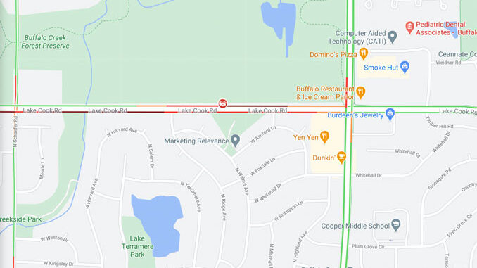 Crash Map Lake Cook Road and Ridge Avenue, Arlington Heights on Thursday, October 29, 2020 (Map data ©2020 Google)