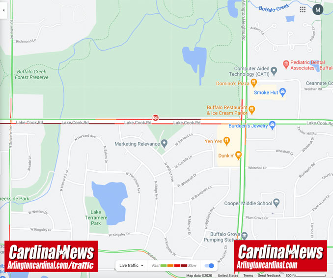 Crash Map Lake Cook Road and Ridge Avenue, Arlington Heights on Thursday, October 29, 2020 (Map data ©2020 Google)