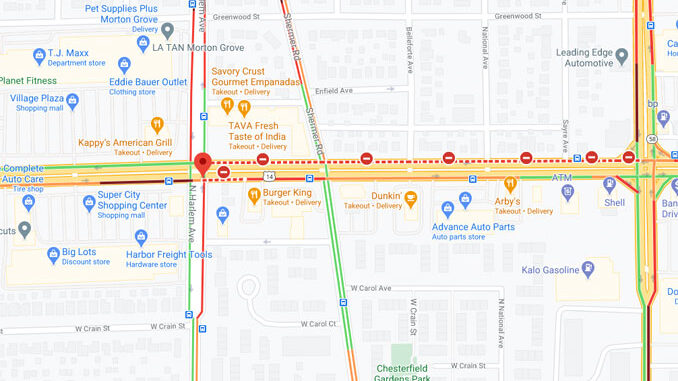 Crash at Dempster Street and Harlem Avenue Map View (©2020 Google)