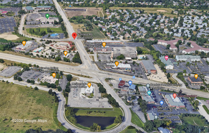 Dilleys Road and Nations Drive Gurnee Aerial View (©2020 Google Maps)