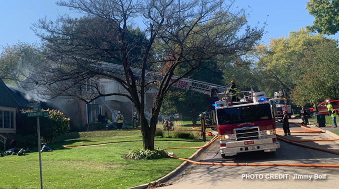 Two house on fire on Briar Place near Ardmore Terrace in Libertyville, October 6, 2020 (PHOTO CREDIT: Jimmy Bolf)