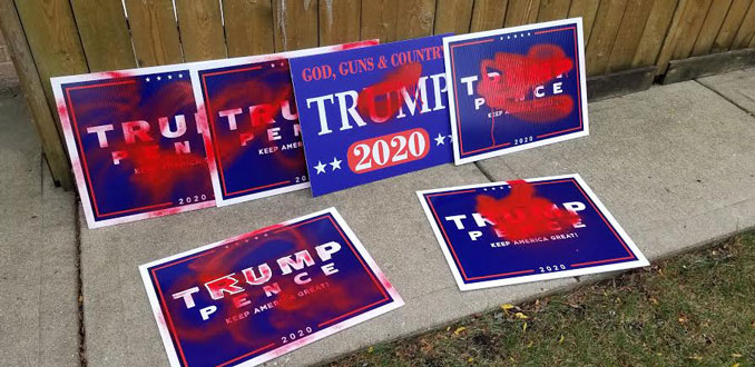 Trump-Pence campaign signs defaced in south side neighborhood in Arlington Heights