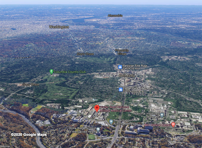 View south over Walter Reed Medical Center, AerialView (©2020 Google Maps)