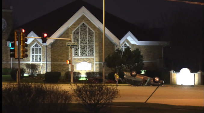 Rollover Crash with three hurt at Irving Park Road and Rodenberg Road in Schaumburg Sunday night