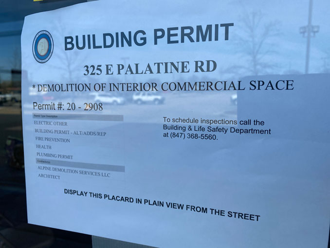 Building Permit for 325 East Palatine Road in Arlington Heights -- former Dominick's site