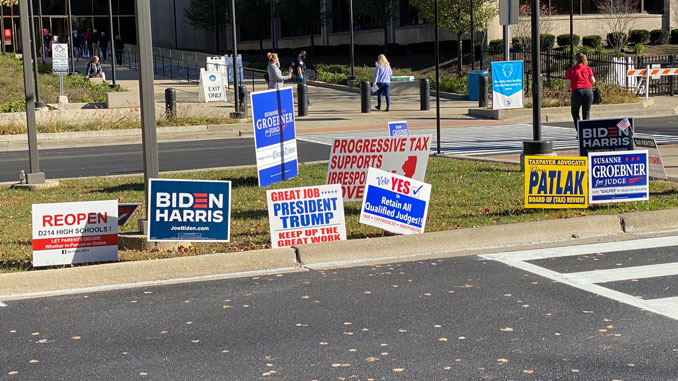 Campaign signs at Cook County Circuit Court in Rolling Meadows