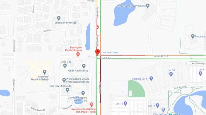 Crash Map Roselle Road and Euclid Avenue on Wednesday, November 25, 2020 (Map data ©2020 Google)