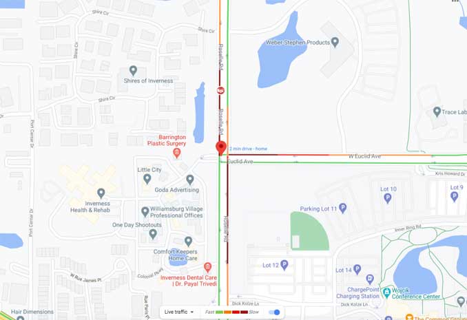 Crash Map Roselle Road and Euclid Avenue on Wednesday, November 25, 2020 (Map data ©2020 Google)