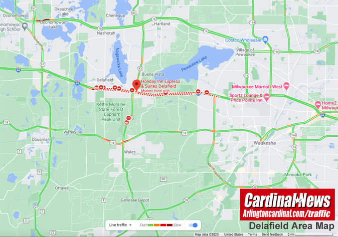 Delafield Area Map after shooting of 2 police officers in Delafield, Wisconsin (Map data ©2020 Google))