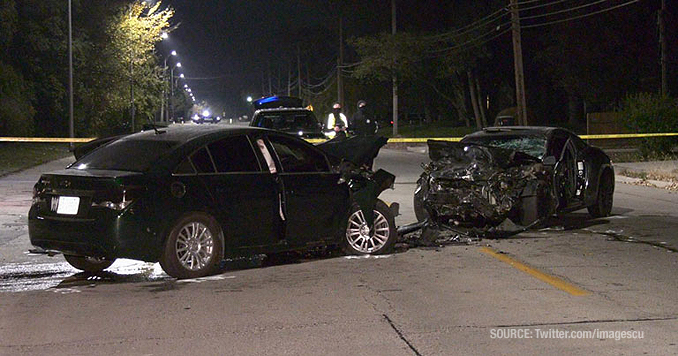 Head-on crash on McAree Road near Sycamore Drive in Waukegan (SOURCE: Twitter.com/ImagesCu) Head-on crash on McAree Road near Sycamore Drive in Waukegan (SOURCE: Twitter.com/ImagesCu)