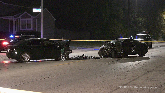 Head-on crash on McAree Road near Sycamore Drive in Waukegan (SOURCE: Twitter.com/ImagesCu)