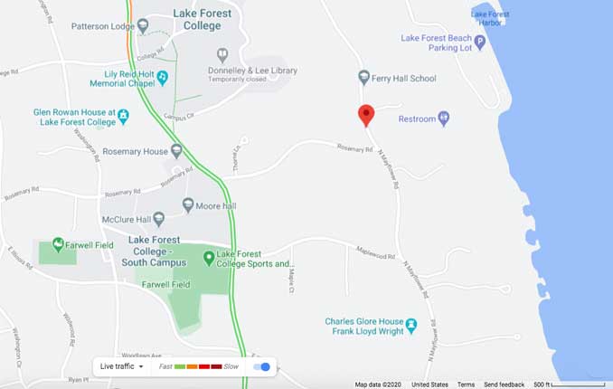Hit-and-Run Injured Pedestrian on Mayflower Road near Rosemary Road in Lake Forest (Map data ©2020 Google)