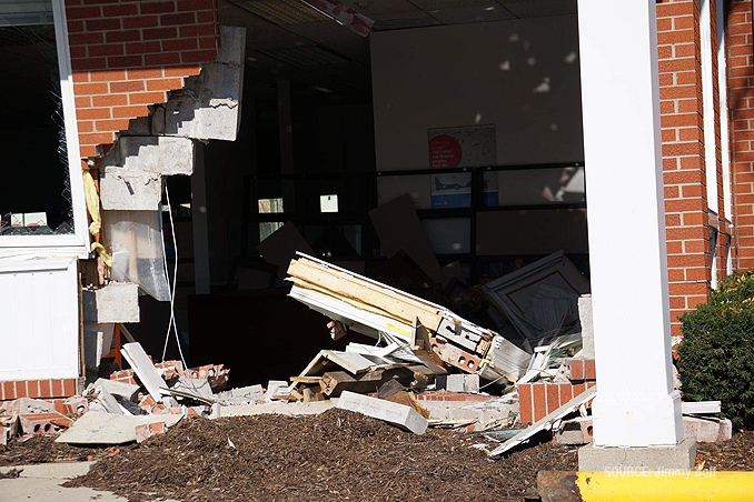 Damage showing short "root" of bollard post possibly either fractured by lack of foundation and/or lack of depth underground (PHOTO CREDIT: Jimmy Bolf)