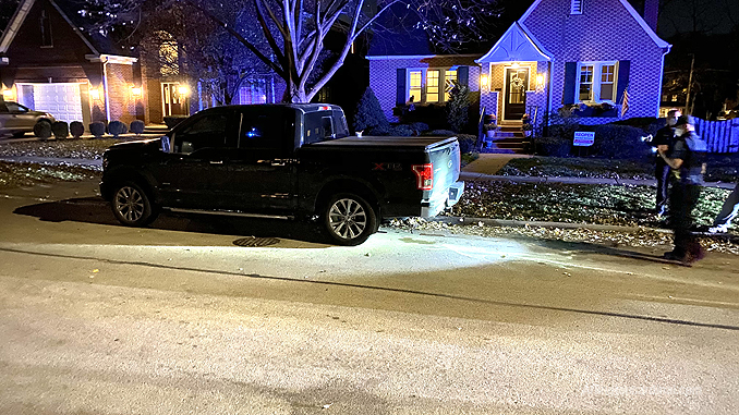 Car vs. parked pickup truck on Belmont Avenue north of Euclid Avenue in Arlington Heights