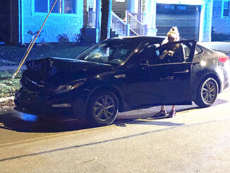 Car vs. parked pickup truck on Belmont Avenue north of Euclid Avenue in Arlington Heights