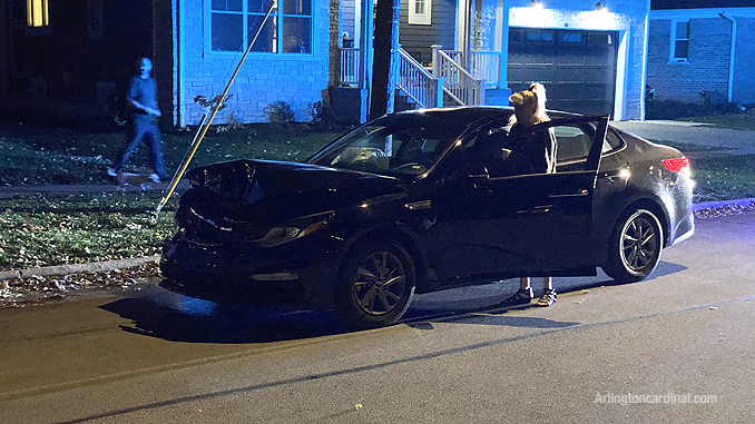 Car vs. parked pickup truck on Belmont Avenue north of Euclid Avenue in Arlington Heights