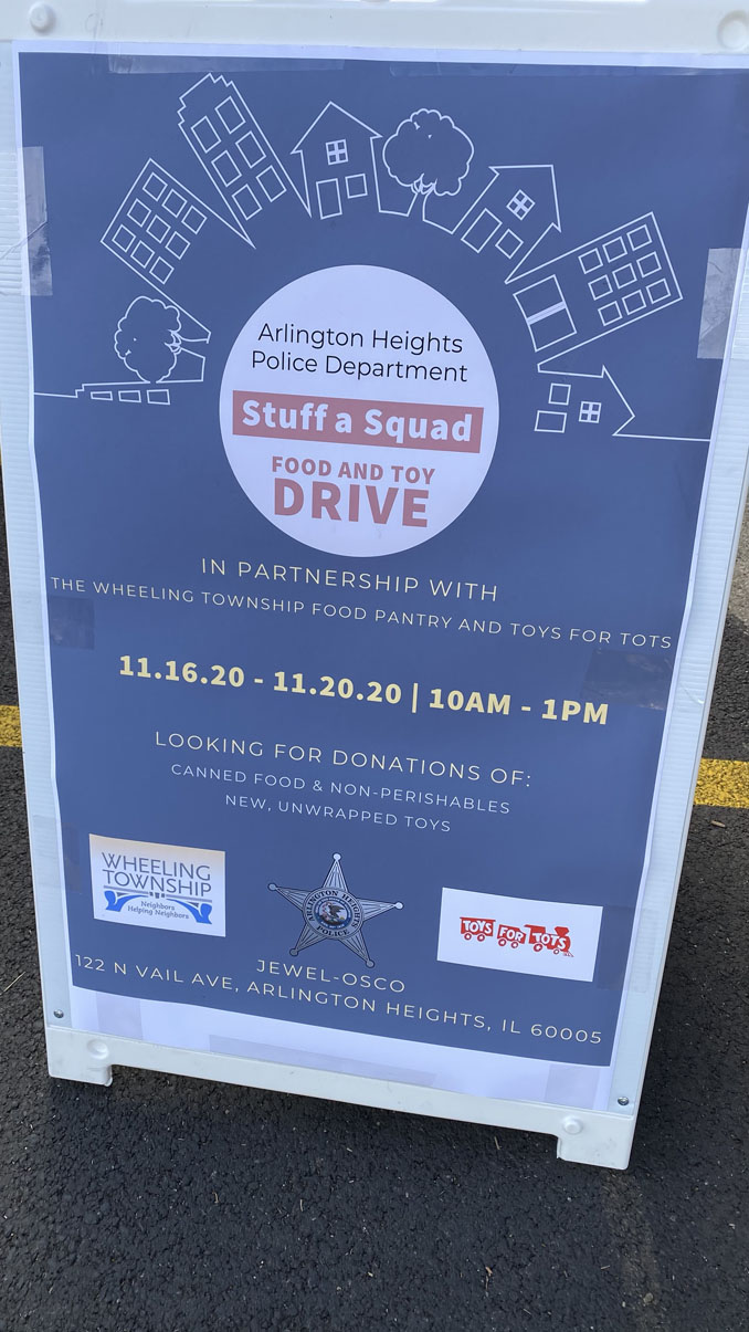 Food and Toy Drive poster at Jewel-Osco at 122 North Vail Avenue in Arlington Heights