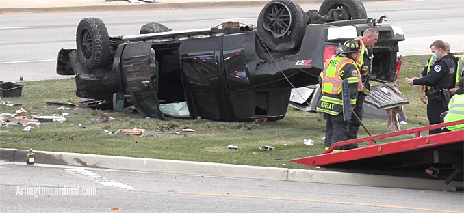 Rollover Silverado pickup truck crash at Route 72 and Route 53 in Schaumburg, Illinois