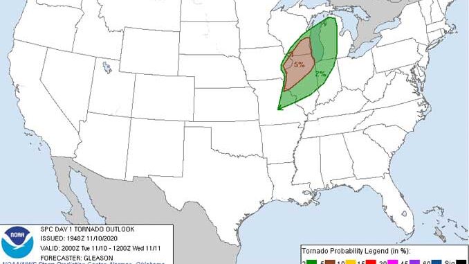 NOAA SPC Tornado Outlook TUE NOV 10 2020 (DAY 1 afternoon) NOAA SPC Tornado Outlook TUE NOV 10 2020 (DAY 1 afternoon)