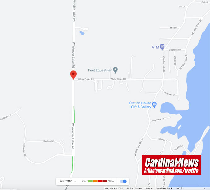 Crash map at Wonder Lake Road and White Oak Road in Wonder Lake on Friday, November 6, 2020 (Map data ©2020 Google)