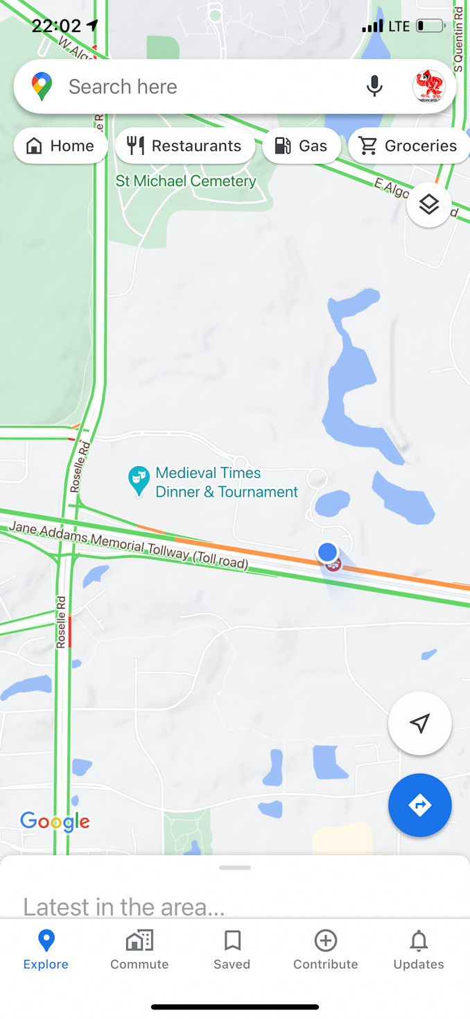 Crash map for SUV crash into truck on WB I-90 near Roselle Road, Schaumburg.