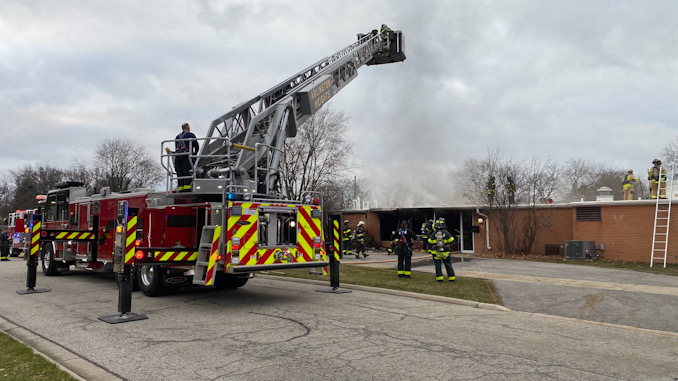 Firefighters working to extinguish a fire at the Christian Church of Arlington Heights at 333 West Thomas St. at the corner of Thomas Street and Chestnut Avenue.