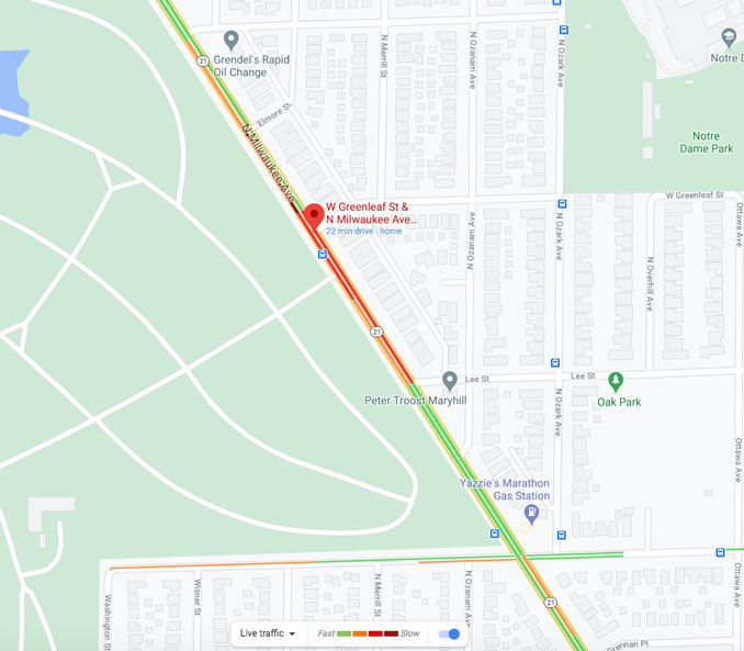 Crash Map at  Milwaukee Avenue and Greenleaf Street on Wednesday, December 9, 2020 about 1:45 p.m. (Map data ©2020 Google)