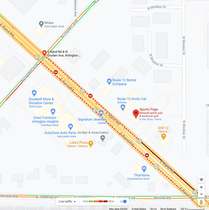 Crash Map Scene at on US 12 (Rand Road) between Dryden Avenue and Thomas Street about 7:00 p.m. on Saturday December 12, 2020