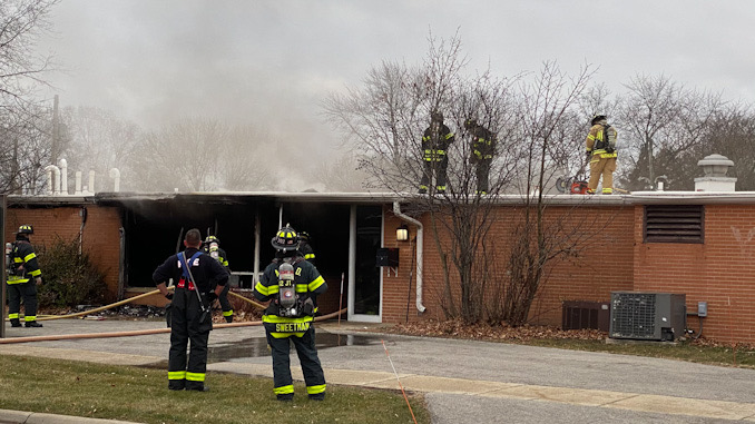 Firefighters working to extinguish a fire at the Christian Church of Arlington Heights at 333 West Thomas St. at the corner of Thomas Street and Chestnut Avenue.