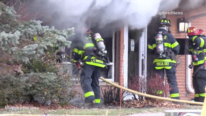 Firefighters attack church fire in 1-story east wing of Christian Church of Arlington Heights on Sunday, December 6, 2020