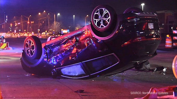 Rollover crash scene at Walmart north driveway (SOURCE: NorthShore Updates)