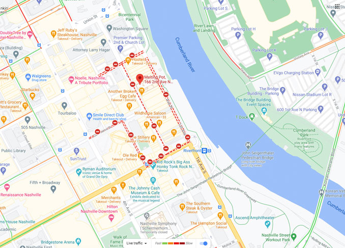 Map Nashville explosion scene December 25, 2020 (Map data ©2020 Nashville Davidson County, Google)