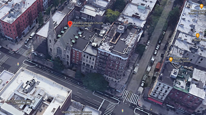Middle Collegiate Church New York City (Imagery ©2020 Google, Imagery ©2020 Bluesky, CNES / Airbus, Maxar Technologies, Sanborn, Map data ©2020)