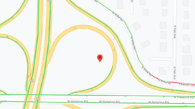 Palatine Road and Route 53 Sunday morning December 27, 2020 (Map data ©2020 Google) Palatine Road and Route 53 Sunday morning December 27, 2020 (Map data ©2020 Google)