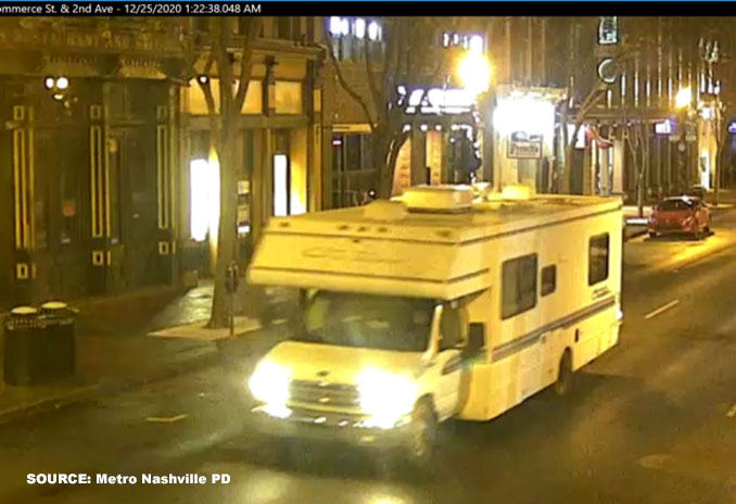 RV image captured by a Commerce Street and 2nd Avenue camera on Friday, December 15, 2020 at 1:22 a.m. (Provided by Metro Nashville PD)